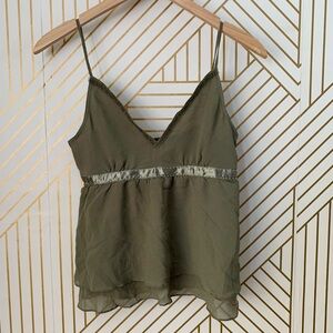 Express 100% Silk babydoll spaghetti strap Y2K camisole cami top blouse ribbon S